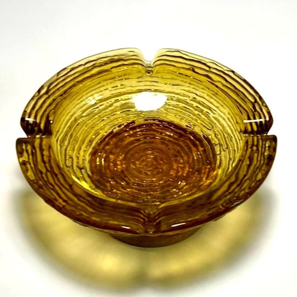 Vintage 60s 70s Anchor Hocking Soreno Amber Gold Pressed Glass Ashtray 6.25"